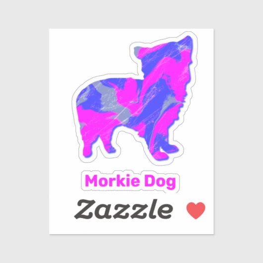 Morkie Dog Hot Pink & Blue Custom Cut Sticker (Vel)