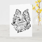 Morkie Dog Line Art Kaart (Gele Bloem)