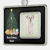 Morkie Dog Met Kerstboom Ingelijst Ornament (Links)