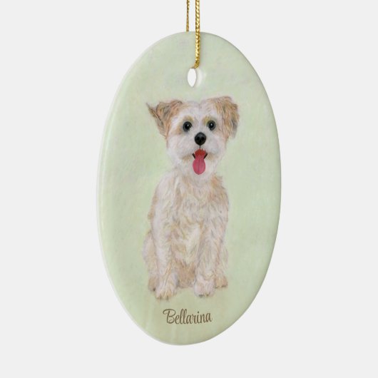 Morkie Dog Ovaal Glas Ornament (Rechts)