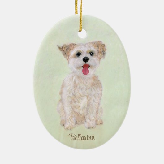 Morkie Dog Ovaal Glas Ornament (Achterkant)