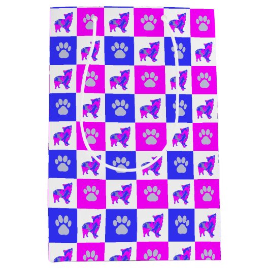 Morkie Dog & Paw Crazy Hot Pink & Blue Medium Cadeauzakje (Voorkant)