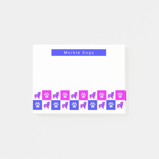 Morkie Dog & Paw Hot Pink & Blue Post-it® Notes (Voorkant)