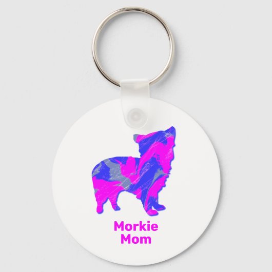 Morkie Dog Silhouette Hot Pink en Blue Sleutelhanger (Voorkant)