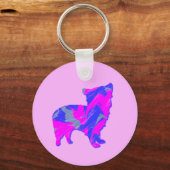 Morkie Dog Silhouette Hot Pink en Blue Sleutelhanger (Achterkant)