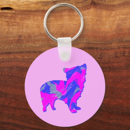 Morkie Dog Silhouette Hot Pink en Blue Sleutelhanger (Achterkant)