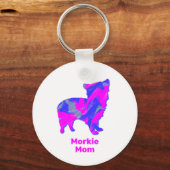 Morkie Dog Silhouette Hot Pink en Blue Sleutelhanger (Voorkant)
