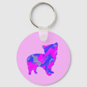 Morkie Dog Silhouette Hot Pink en Blue Sleutelhanger (Achterkant)