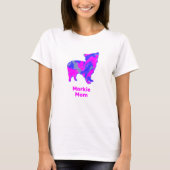 Morkie Dog Silhouette Hot Pink en Blue T-shirt (Voorkant)