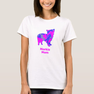 Morkie Dog Silhouette Hot Pink en Blue T-shirt