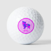 Morkie Dog Silhouette Pink Monogram Golfballen (Voorkant)