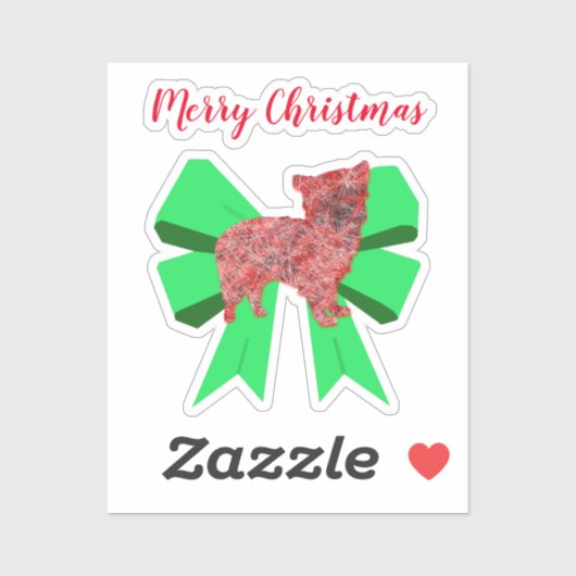 Morkie Dog Silhouette Red en Green Bow Kerstmis Sticker (Vel)