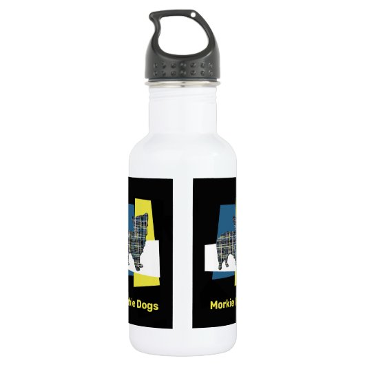 Morkie Dog Silhouette Yellow & Blue Grid Waterfles (Achterkant)