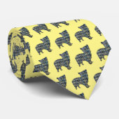 Morkie Dog Silhouette Yellow & Blue Grid Yellow Stropdas (Opgerold)