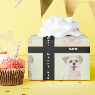 Morkie Dog-werkpapier op zwart met tekst Cadeaupapier