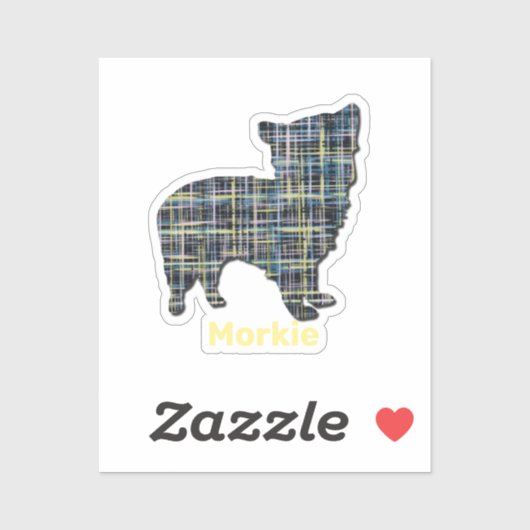 Morkie Dog Yellow & Blue Grid Stickers (Vel)