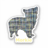 Morkie Dog Yellow & Blue Grid Stickers (Voorkant)
