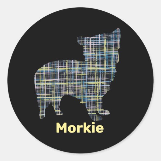 Morkie Dog Yellow & Blue Grid Stickers (Voorkant)