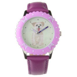 Morkie Hond Bezel Paars Kinderen Horloge
