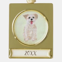 Morkie Hond Metalen Sierstuk Verguld Banner Ornament
