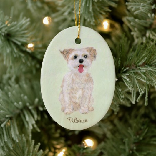 Morkie Hond Ovaal Glas Ornament (Boom)
