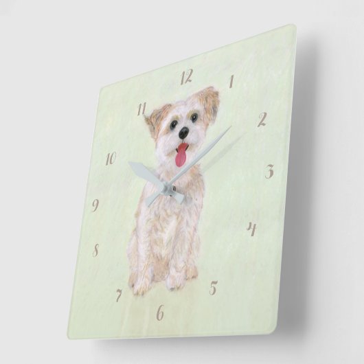 Morkie Hond Vierkante Acryl Wandklok met cijfers (Hoek)