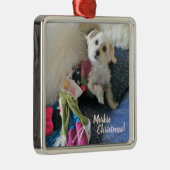 Morkie kerststooking Premium-versiering Metalen Ornament (Rechts)