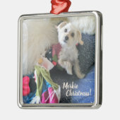 Morkie kerststooking Premium-versiering Metalen Ornament (Links)