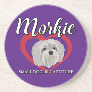 Morkie - Kleine Hond, Grote Attitude - 3 Zandsteen Onderzetter