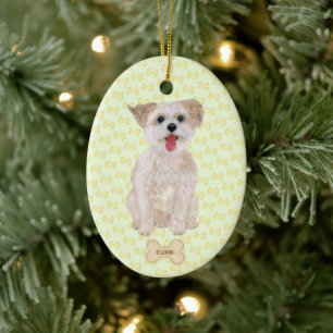Morkie Met Botten En Tekst Ovaal Keramisch Ornament
