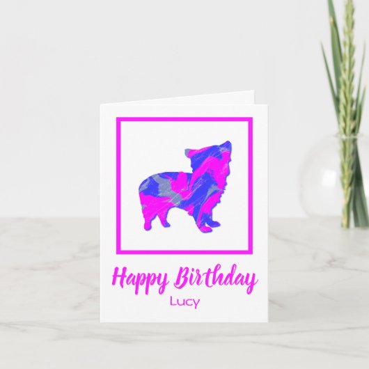 Morkie Pink & Blue Silhouette Dog Funny Birthday Kaart (Voorkant)