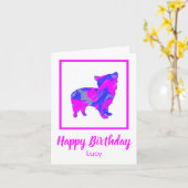 Morkie Pink & Blue Silhouette Dog Funny Birthday Kaart (Gele Bloem)