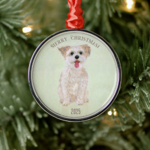 Morkie Premium Ronde Kerstbal Metalen Ornament