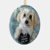Morkie Puppy Dog Round met kerstversiering Keramisch Ornament (Rechts)