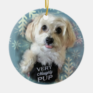 Morkie Puppy Dog Round met kerstversiering Keramisch Ornament