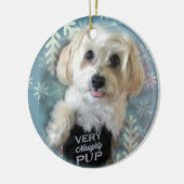 Morkie Puppy Dog Round met kerstversiering Keramisch Ornament (Links)