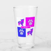Morkie Silhouette Dog & Paw Pink and Blue Square Glas (Voorkant)