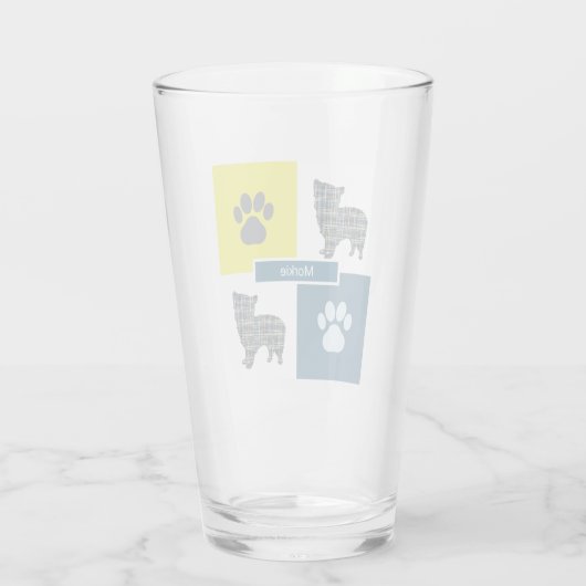 Morkie Silhouette Dog & Paw Yellow & Blue Grid Glas (Achterkant)