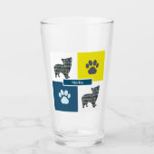 Morkie Silhouette Dog & Paw Yellow & Blue Grid Glas (Voorkant)