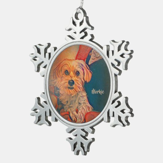 Morkie Snowflake kerstversiering Tin Sneeuwvlok Ornament (Rechts)