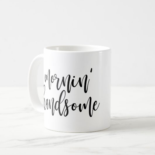 Mornin' Handsome Black Handwrited Script Koffiemok (Voorkant links)