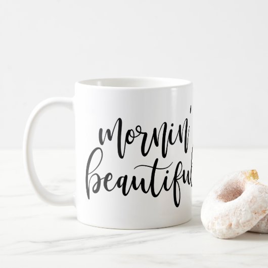 Mornin'Beauful Black Handwrite script Koffiemok (Met donut)