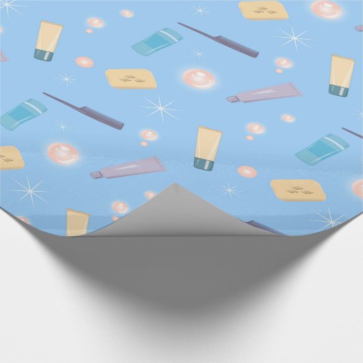 Morning Bathroom Toiletries Pattern Blue Cadeaupapier (Hoek)