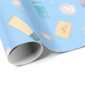 Morning Bathroom Toiletries Pattern Blue Cadeaupapier (Rol Hoek)