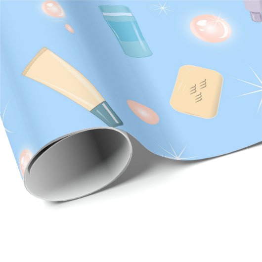 Morning Bathroom Toiletries Pattern Blue Cadeaupapier (Rol Hoek)