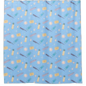 Morning Bathroom Toiletries Pattern Blue Douchegordijn (Voorkant)
