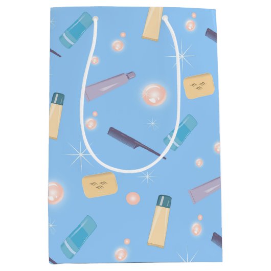 Morning Bathroom Toiletries Pattern Blue Medium Cadeauzakje (Voorkant)