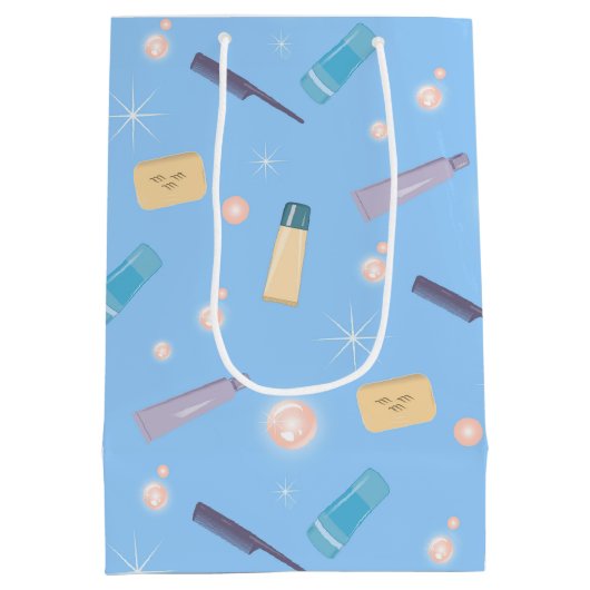 Morning Bathroom Toiletries Pattern Blue Medium Cadeauzakje (Achterkant)