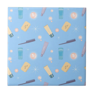 Morning Bathroom Toiletries Pattern Blue Tegeltje