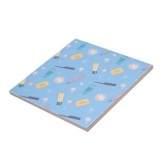 Morning Bathroom Toiletries Pattern Blue Tegeltje (Zijkant)